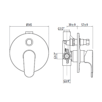 Встраиваемый смеситель с переключением Gattoni H2omix1000 укомплектован внутренней частью, хром 1034/10C0