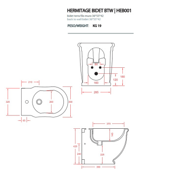 Биде напольное Artceram HERMITAGE 52х38, пристенное 55х36, с 1 отв под смеситель с креплением, белый HEB001 01 00