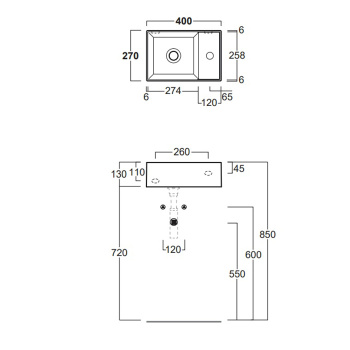 Раковина подвесная/накладная AG 40 bia 40 м левая белый