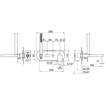 Смеситель для ванны Fantini Mare встраиваемый, излив 200, с ручн.душем, наружная часть, хром 51 02 E121B