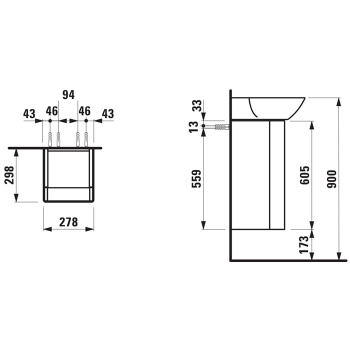 Laufen INO Тумба под раковину 815301, 280х310х605мм, с 1 дверцей, с сифоном, с 4 полками, DX, цвет: темный орех (Привезем за 3 недели!)