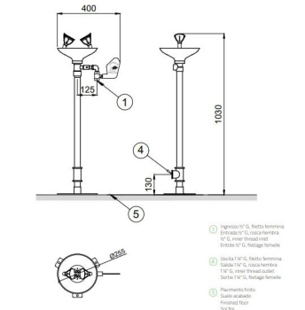 Аварийная раковина Nofer Emergency для промывки глаз из нержавеющей стали с рычагом SC320SS