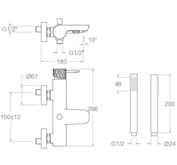 Смеситель для ванны Ramonsoler Odisea с изливом и душевым комплектом joya 590501MO