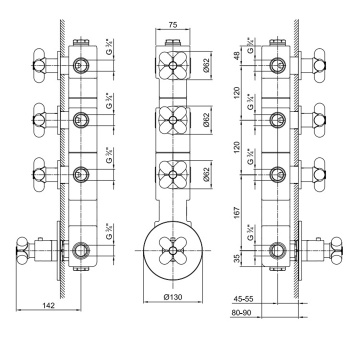 Термостат для душа Fantini I Balocchi на 3 источника, 3/4", наружная часть, белый матовый 60 29 0603B