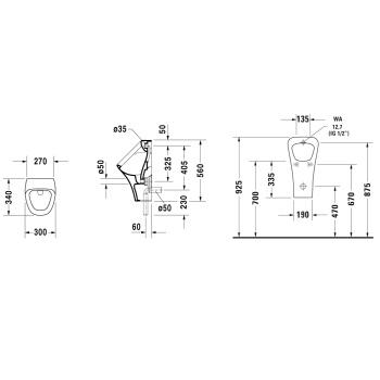 Duravit DuraStyle Писсуар с вытяжкой 300х340 мм без &amp;quot;мушки&amp;quot;, подача воды сзади, с креплением,  цвет белый