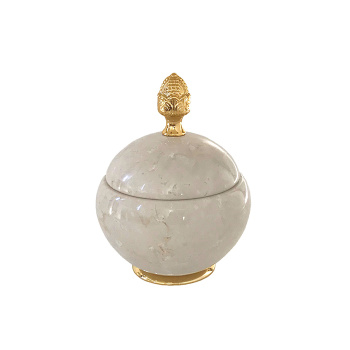 3SC Elegance Баночка универсальная, D=15/h18 см, с крышкой, настольная, цвет: мрамор botticino/золото 24к. Lucido EL48ABTGD