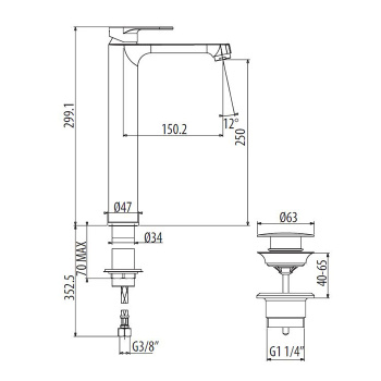 Смеситель для раковины высокий Gattoni H2omix7000 299 7006070C0 хром