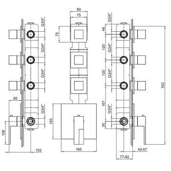 Термостат для душа Fantini Ar/38 на 3 источника, 3/4", без ручки, наружняя часть, хром 38 02 3903SB