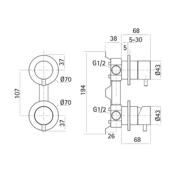 Встраиваемый смеситель для ванны Cisal Xion однорычажный, на 2 выхода, внешняя и внутренняя части в комплекте, нержавеющая сталь AISI 304 XI000215D1