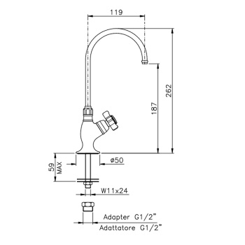 Излив с запорным вентилем для питьевой воды Nicolazzi El Capitan Mini gold brass 1635GB11