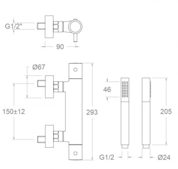 Смеситель термостатический Ramonsoler Odisea для душа с душевым комплектом 393401MO