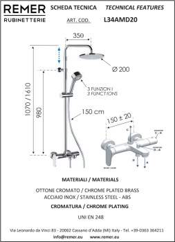 Душевая система Remer Class Line с изливом хром (CR) L34AMD20