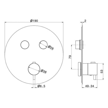 Встраиваемый термостатический кнопочный смеситель для душа ETERNA Kerama Marazzi на 2 пот. нержавеющая сталь 70426EXKM.50.050