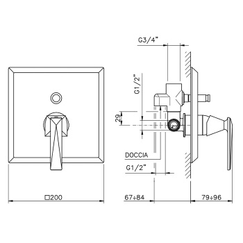 Смеситель для душа Nicolazzi  Внешняя часть смесителя встраиваемого для душа с переключател 3096EXTCR35