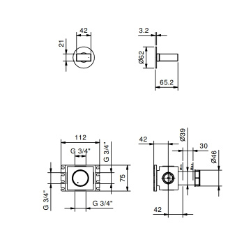 Запорный вентиль Fantini Venezia без ручки, внешняя часть, Matt Gun Metal PVD 29 P5 N291SB