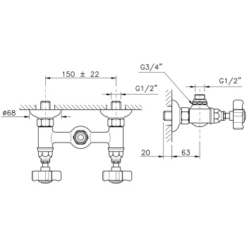 Смеситель для душа Nicolazzi Dames Anglaises на 2 отверстия, вывод сверху 1/2 (без шланга и лейки), золото 1425GB18