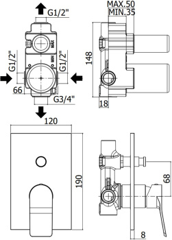 Смеситель для душа Paffoni Tilt TI015ST/M (с внутренней частью)