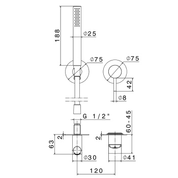Смеситель для душа Newform X-steel 316 ручной душ, кронштейн, шланг 150 см, для 27852, PVD Brushed copper bronze 69676EX.59.067