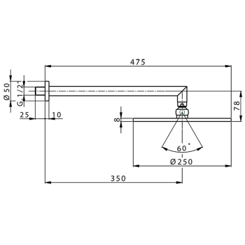 Верхний душ Cisal Shower D250 мм с настенным держателем L350 мм, никель полированный DS0136302B