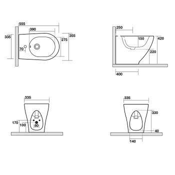 Биде напольное Kerasan Aquatech c 1отв под смеситель, белый 372201*1