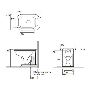 Унитаз напольный Kerasan Waldorf 411804 Nero lucido приставной
