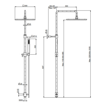 Душевая стойка с верхним душем Fima Carlo Frattini Wellness 300х300 и душевым комплектом, хром F2200LCR