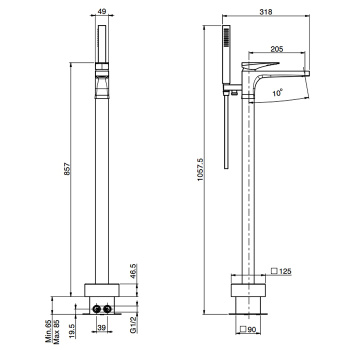 Смеситель для ванны Fima Carlo Frattini Zeta напольный, с ручным душем, чёрный матовый F3964/4NNS