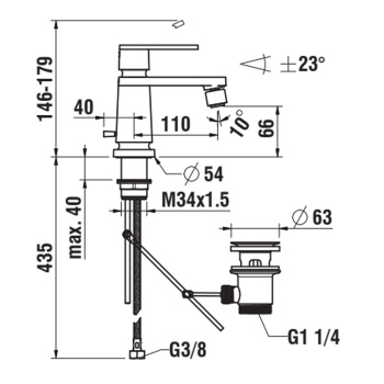 Laufen THE NEW CLASSIC смеситель для биде однорычажный, фиксированный излив 110 мм, с донным клапаном, хром