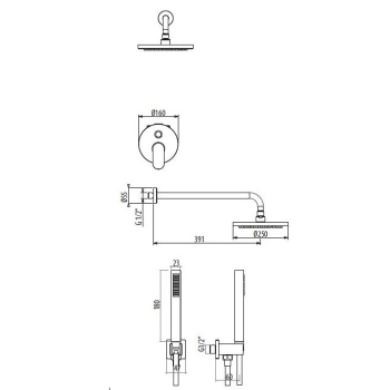 Комплект для душа Gattoni H2omix7000 на 2 выхода, руч душем 6386/PD с держ. и верхним душем 250, nickel spazz 7009070NS (старый арт. KTH715/PDNS)