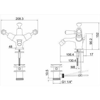 Смеситель для биде Burlington T15-QT BLA хром/черный