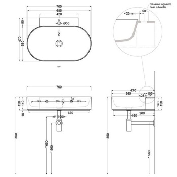 Раковина подвесная Cielo Mare MRLS70 CP 70 см розовый