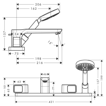Axor Urquiola, Смеситель на край ванны, на 4 отверстия, внешняя часть, цвет: хром 11443000