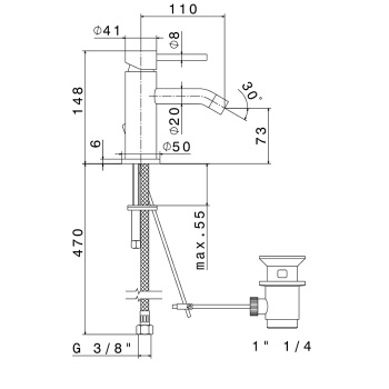 Смеситель для биде на Newform Xt 1 отверстие с донный клапаном, излив 125мм, хром 4223.21.018