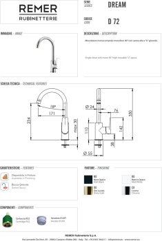 Смеситель для кухни Remer Dream  хром D72