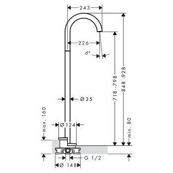 Axor Uno Излив для ванны, выступ 226мм, напольный, внешняя часть, цвет: хром 38412000