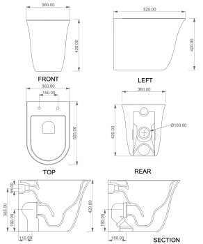 Чаша напольного унитаза GSG Ceramic Design Flut FLWC01000P белый глянцевый