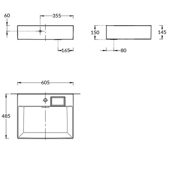 Раковина LOGICA мебельная с одним отверстием Kerama Marazzi 60x48 14,5, с 1 отв.под смеситель, с переливом, белая глянцевая LO.wb.60.1