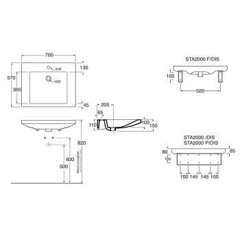 Подвесной умывальник для людей с ограниченными возможностями Azzurra Thin 70×57×H15 cm c 1 отв под смеситель, белый THLD07057T0MBI*1