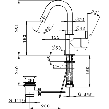 Смеситель для раковины Cisal Less New LN00047540 черный