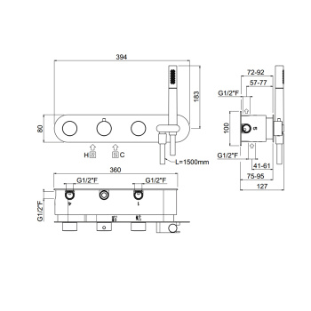 Смеситель для душа встроенный Carimali Iltondo термостатический, на 4 выхода, с ручным ду, внешняя часть, хром 21848EST/A-CR