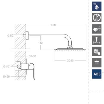 Смеситель для душа Ramonsoler Ypsilon встраиваемый с тропическим душем plus K6418012