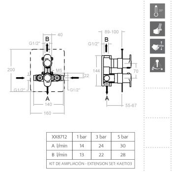 Смеситель для душа Ramonsoler Alexia встраиваемый термостатический на 2 выхода золото 368712SOC