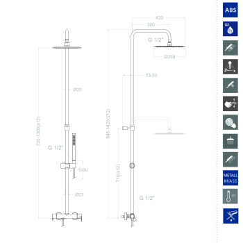 Душевая система Ramonsoler Blautherm без излива с регулировкой высоты 9374RM250