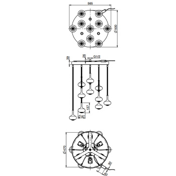 Верхний душ Melograno Fima Carlo Frattini Wellness потолочный монтаж, 10 капсул из закалённого сатинированного стекла, 3 лампы подсв (3000K), цв хром F2997CR