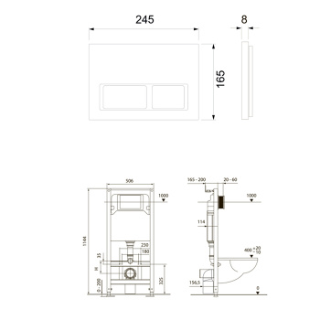TECEspring комплект 4 в 1 Застенный модуль,панель смыва с прямоугольными кнопками, черный матовый