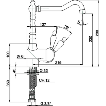 Смесители для кухни Cisal Kitchen однорычажный, на 1 отверстие для кухни,с поворотным изливом 215 мм, хром EM00253021 Акция