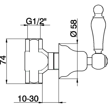 Запорный вентиль Cisal Arcana Toscana 1/2 на горячую воду,внутренняя и внешняя части в комплекте, золото/белый TS00031224