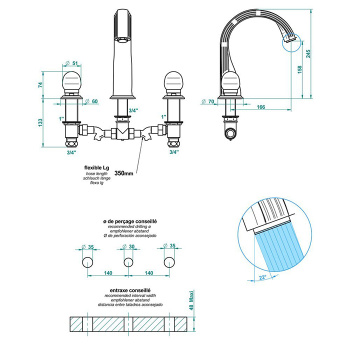 Смеситель на борт ванны THG Jade Dragon U5H-F01-25SG полированное золото
