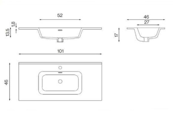 Раковина интегрированная Nofer в столешницу VOLTERRA 101х46х18 EV.101.C белая глянцевая