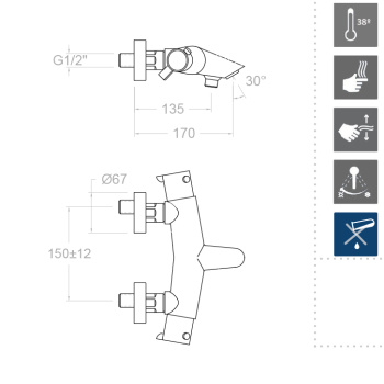 Смеситель термостатический Ramonsoler Drako для ванны 3339S